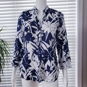 Harve Benard Linen Cotton Blend Floral Blouse S